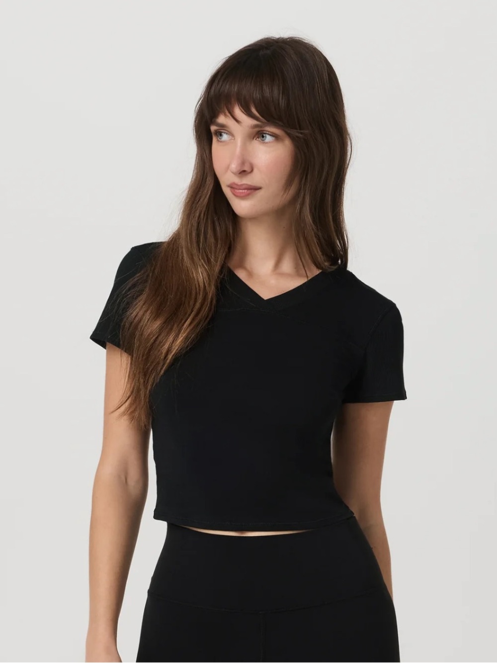 Vuori Black V-Neck Crop Tee
